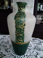 Murano veil glass vase with wavy edges, green and gold decor for Christmas!