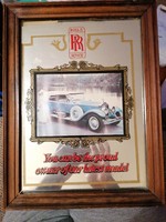 Vintage Rolls Royce reklám-tükör, fa keretben, 30x23 cm, jó állapotban. 
