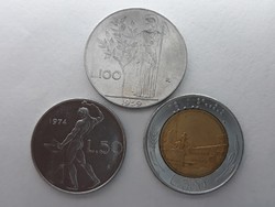 Olasz 50, 100, 500 Líra - Olaszország 1974, 1959, 1982 Líra pénzérmék