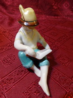 Hollóház porcelain, hand-painted figure, reading boy, height 8.5 cm. He has!