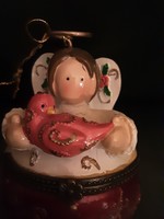 Esküvő - Eljegyzési gyűrűtartó angyal, kezében madárral. Szelence - Karácsony
