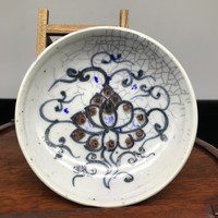 Régi kínai kék fehér porcelán kézzel festett tányér - Kína - Ázsia PING