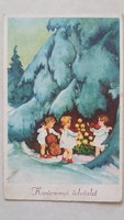 Régi karácsonyi képeslap 1933 erdei angyalkák