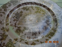 Különleges Rózsaszín mázas aranykontúrozott antik francia madár rovar mintás tányér