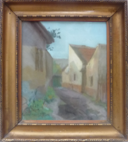 Szalóky S. jelzéssel utcakép pasztell 1943-ból (keretezett) Szalóky Sándor?