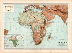 Afrika hegy-, vízrajzi térkép 1890, német, atlasz, eredeti, Hartleben, kontinens, Szahara, Egyiptom