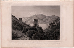 Salamon tornya Visegrádon, acélmetszet 1859, Hunfalvy, Rohbock, eredeti, Visegrád, Duna, metszet