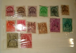 Templom (?) I (?) sor (?) 14 darab magyar bélyeg lot KIÁRUSÍTÁS 1 forintról