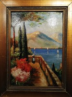 Lake Garda from the terrace, Hungarian painter