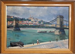 Imre Somogyi 1969 / Budapest view with the chain bridge and the castle