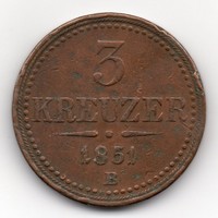 Ausztria 3 osztrák kreuzer, 1851B