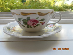 Hand-painted rosy large German tea cup with saucer