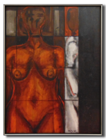 Meztelen nő az ablakban, 2002 - Különleges, nagy méretű absztrakt aktábrázolás, szignózva