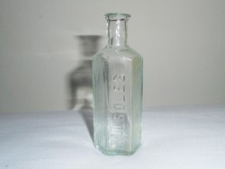 Antik kis üveg palack - gyógyszertári gyógyszeres, hatszögletű, KÜLSŐLEG felirat - 50 ml