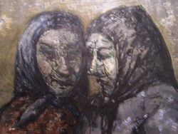 Frank Magda: Két asszony  Vegyes technika, papír 33,5 x 48 cm , jelezve balra lent: Frank  