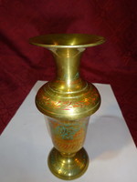 Copper vase, height 15.5 cm. Decorated with green / red paint. He has!