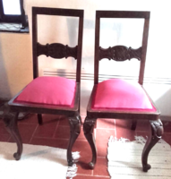 Antique baroque upholstered chair with carved backrest and carved legs, 2 pieces for sale together