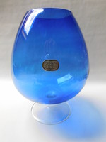 Nagy méretű, kézzel készült kék üveg konyakos pohár (NDK)