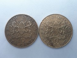 Kenya 10 Cent 2db - 1971, 1987 kenyai 10 cent pénzérmék eladó
