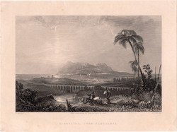 Gibraltár, acélmetszet 1850, metszet, eredeti, 12 x 19, Földközi - tenger, Algeciras, szoros