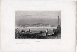 Zimony (1), acélmetszet 1859, Meyers, metszet, eredeti, 10 x 15, Semlin, Belgrád, Duna, Szerbia