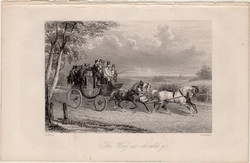 The Way we should go, acélmetszet 1854, metszet, eredeti, 9 x 14, ló, hintó, utazás, festmény