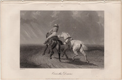 Over the downs, acélmetszet 1868, metszet, eredeti, 10 x 14, ló, versenyló, lóverseny, zsoké, futás