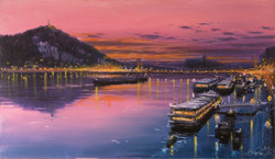 Bánfalvy's oil painting entitled Ákos, Budapest, Lower Dunasor with proof of originality!