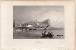 Zimony, acélmetszet 1850, Payne, metszet, eredeti, 9 x 14, Semlin, Belgrád, Duna, Szerbia, Szerém