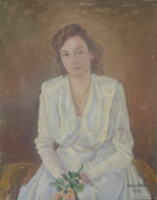 Női portré 100x80 cm olaj, vászon, "Barabás" jelzéssel - 1940-as évek, nagyméretű festmény