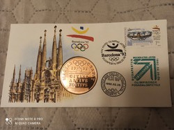 1992 Barcelona olimpia első napi bélyeg boríték emlékérem