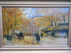 Berkes Antal (1874-1938) Őszi utcarészlet, olaj-vászon alkotása, hibátlan keretben, gyűjtői darab