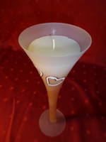 Opal glass candle holder, cup shape, heart decoration, height 25 cm. He has!