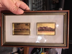 Aranyozott budapest látképek, keretezve, 15 x 20 cm-es.