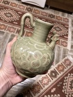 Antik, régi kínai zöld mázas porcelán kancsó - Kína - Ázsia