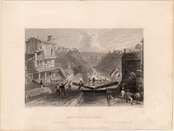 Lockport, Erie Canal, acélmetszet 1839, metszet, eredeti, 12 x 18, Amerika, New York, Erie csatorna