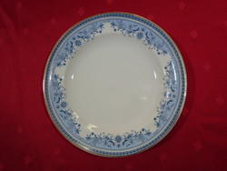 Hollóházi porcelán süteményes tányér, kék mintával, átmérője 17 cm.