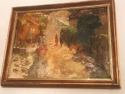 Festmény - Rozs János, Kecskeméti utca , Olaj, vászon , 50×70 cm, jjl