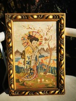 Art Nouveau tapestry with Japanese geisha-v.