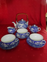 Japanese porcelain, three-person tea set with a blue pattern. He has!