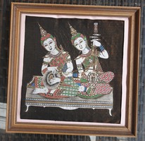 Old Painted Eastern Silk Painting: Singing Gods