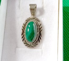 Silver old american malachite stone pendant