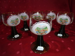 German green-stemmed, glass wine glasses, 6 pieces sold together with Mürzzuschlag skyline and coat of arms. He has!