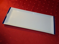 Hollóházi porcelán, kobalt kék szélű torta tál. Mérete: 38 x 15 x 2 cm.
