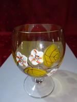 Hand-painted colored yellow Austrian wine glass with a base, height 11 cm. He has!