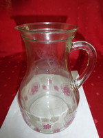 Antique glass jug, painted with a color pattern, height 20 cm. He has!