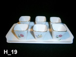 6 db Hollóházi porcelán pálinkás pohár, italos készlet Bavaria Mitterteich tálcán