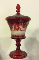 19.sz-i ,25 cm-es fedeles üveg kupa,rubinpácolt,csiszolt