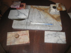Marble desk set, with inkwell and drink holder