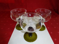 Glass goblet with green base, height 11.5 cm. 3 pcs for sale together. He has!